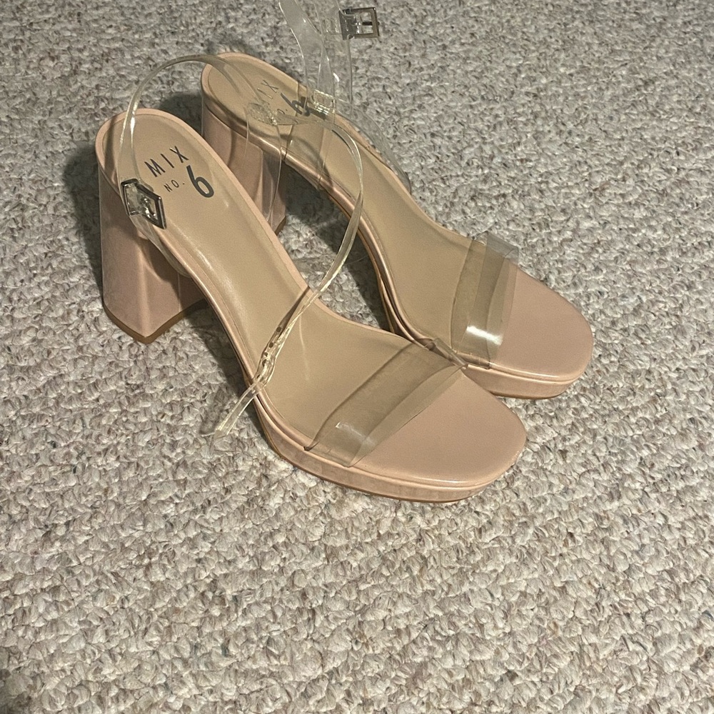 Mix No. 6 Blush Nude Block Heel Sandals with Clear Straps
